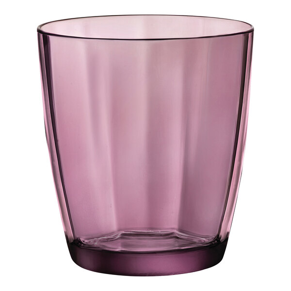 A purple Bormioli Rocco Pulsar double old fashioned glass.