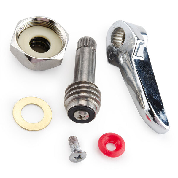 A T&S hot spindle assembly nut, washer, and screw.