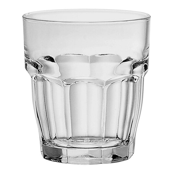 A Bormioli Rocco Rock Bar clear glass with a rounded bottom.