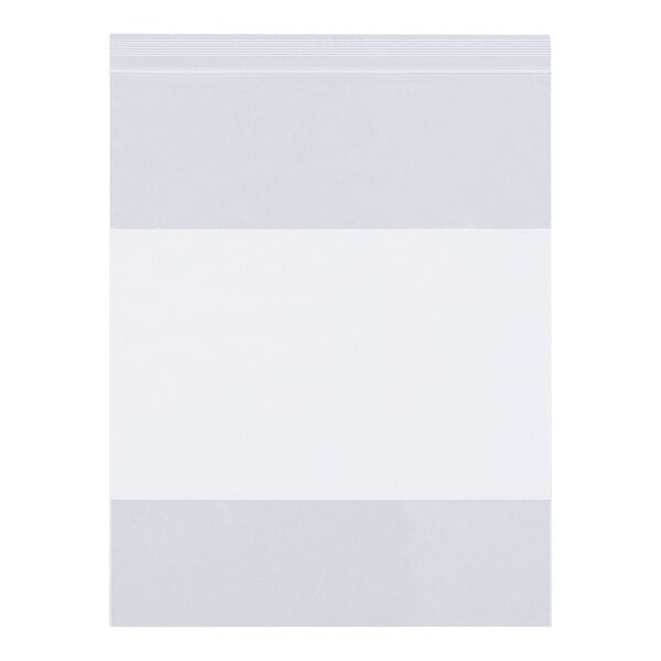 A clear poly bag with a white rectangular strip.