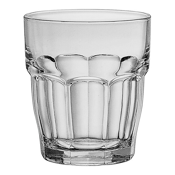 A clear Bormioli Rocco Rock Bar double old fashioned glass.