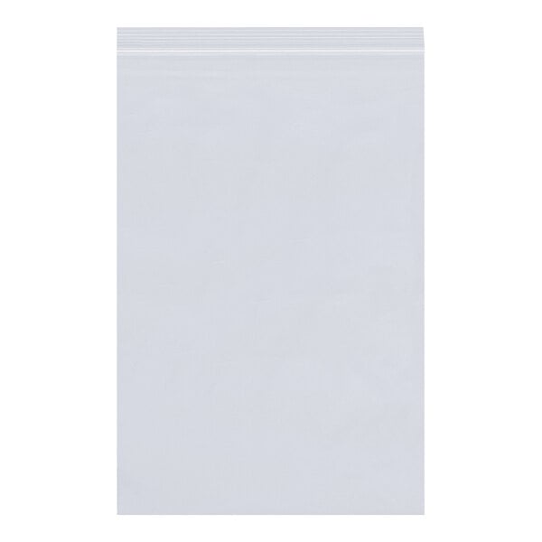 A clear poly bag with a zipper on a white surface.