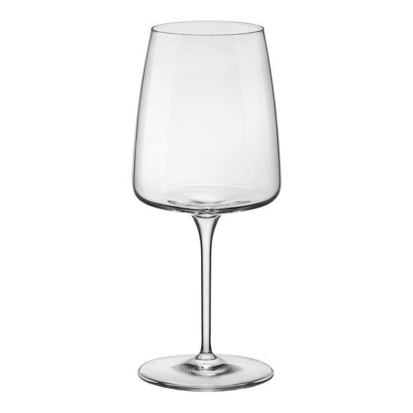 A clear Bormioli Rocco Nexo red wine glass with a stem.