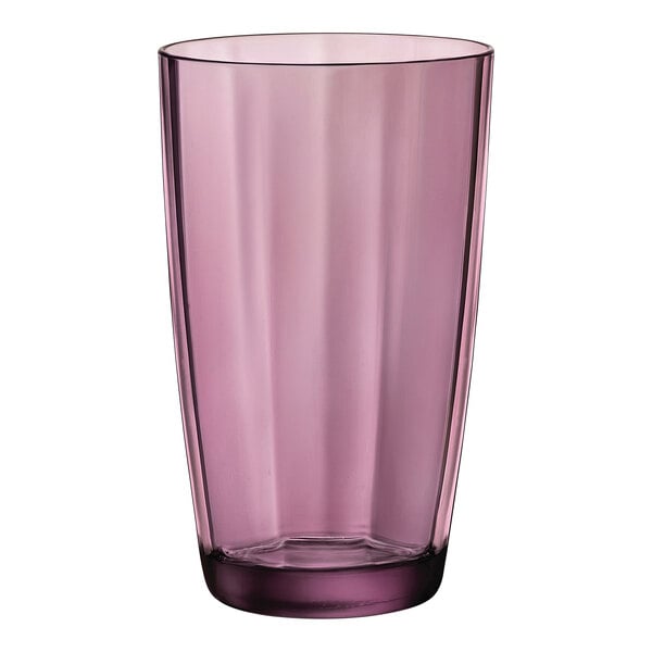 A Bormioli Rocco Pulsar purple glass tumbler with a thin rim.