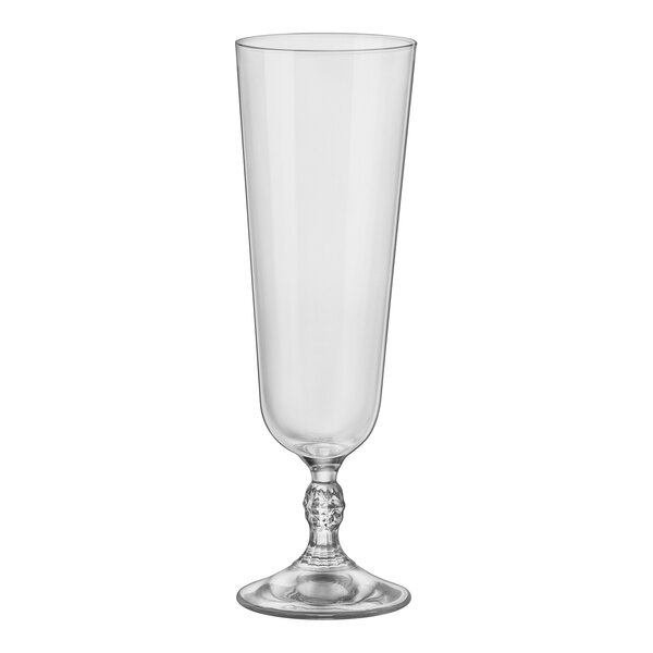 A clear glass with a stem.