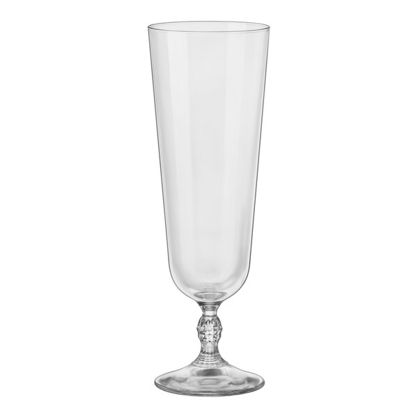 A clear glass with a stem.