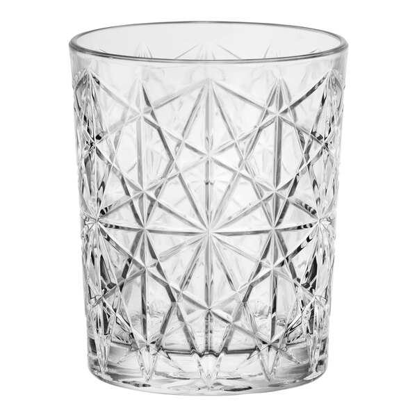 A Bormioli Rocco clear glass tumbler with a diamond pattern.