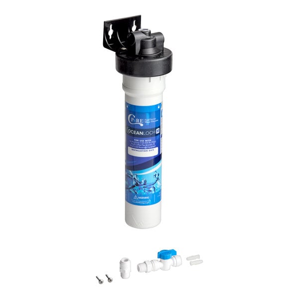 A white and blue C Pure Oceanloch-M water filtration system with a hose.