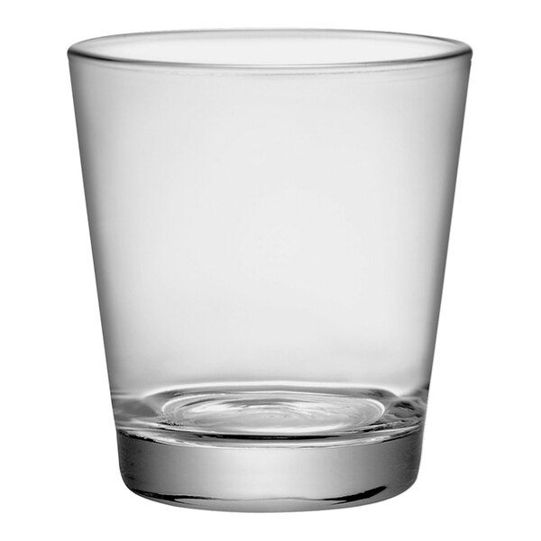 A clear Bormioli Rocco Sestriere double old fashioned glass with a small bottom and rim.