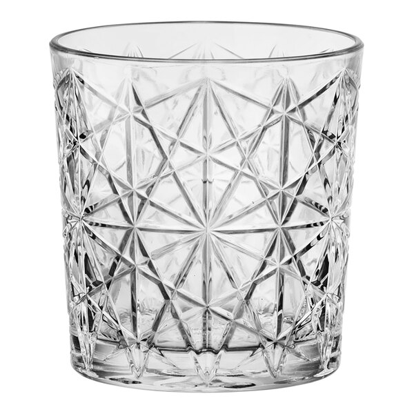 A Bormioli Rocco clear glass tumbler with a diamond pattern.