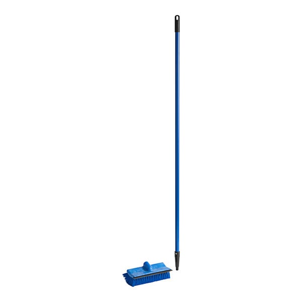 A blue Lavex deck brush with a blue metal handle.