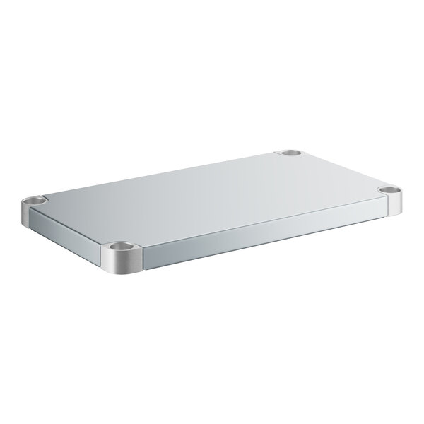 A silver rectangular shelf with metal corners.