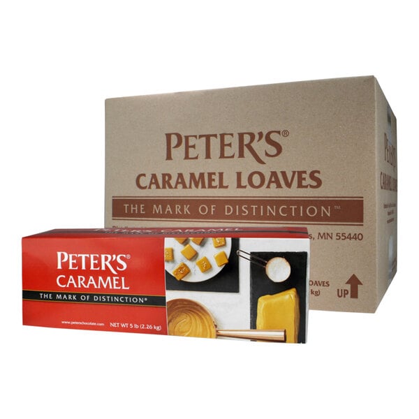 A box of Peter's Chocolate Caramel Loaves.