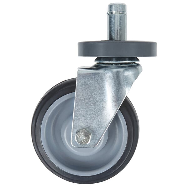 A black Metro Super Erecta caster wheel with a grey wheel and metal plate.