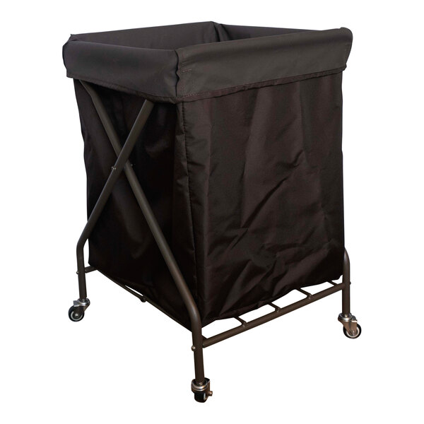 A Grosfillex Cognac and Bronze towel valet on a metal frame.