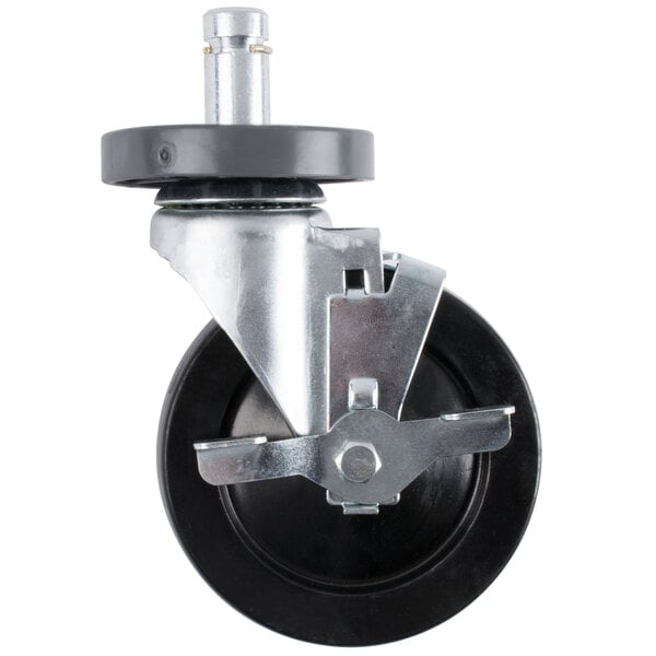 A black Metro Super Erecta rubber caster wheel with a silver metal base.