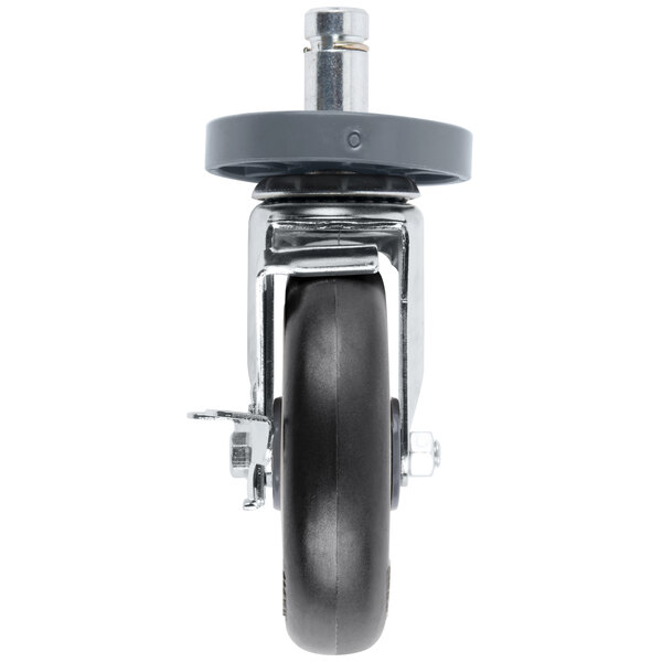 A black Metro Super Erecta Poly Caster wheel with a metal frame.