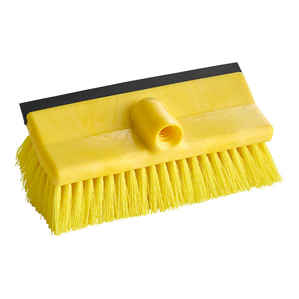 A yellow Lavex brush head with black bristles.