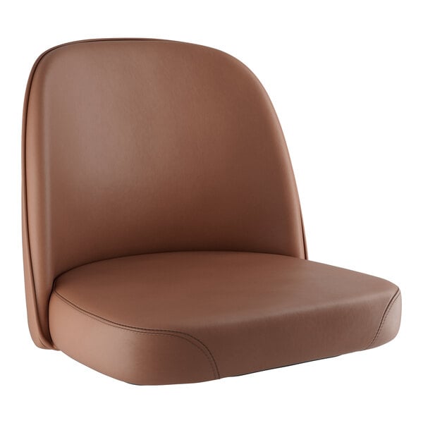 A dark brown vinyl cushion on a chair.