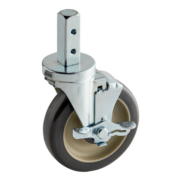 A Cres Cor swivel stem caster with a black rubber tire and metal screw.