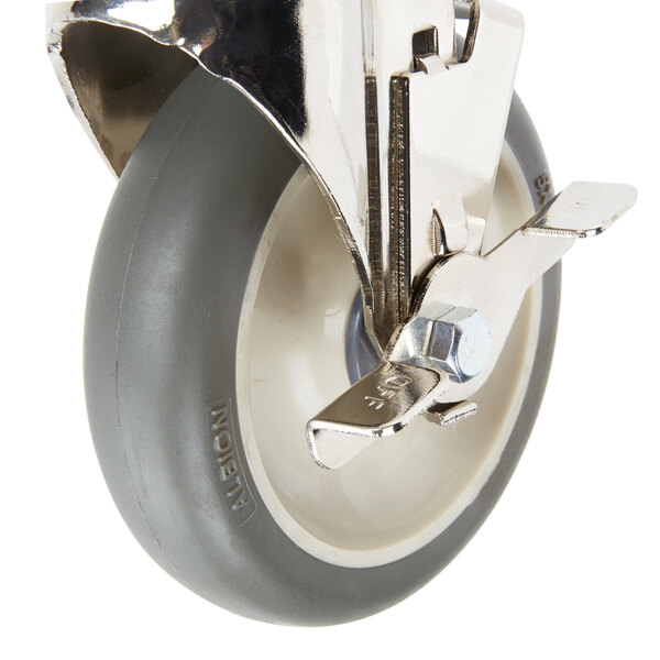 A close-up of a Metro Max polyurethane caster wheel with a metal plate and metal screw.