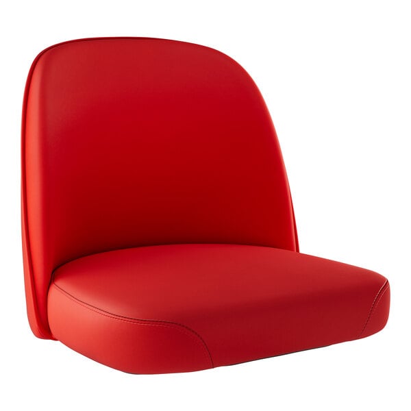 A red Lancaster Table & Seating bucket seat cushion on a white background.