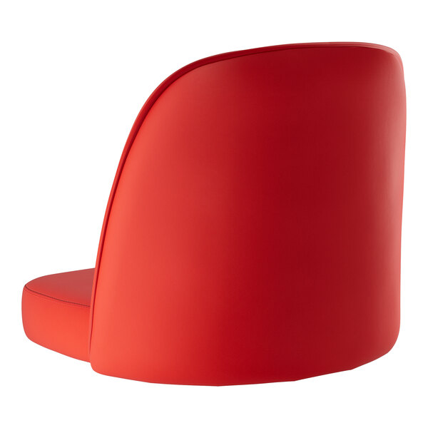 A close up of a red Lancaster Table & Seating bucket chair cushion.