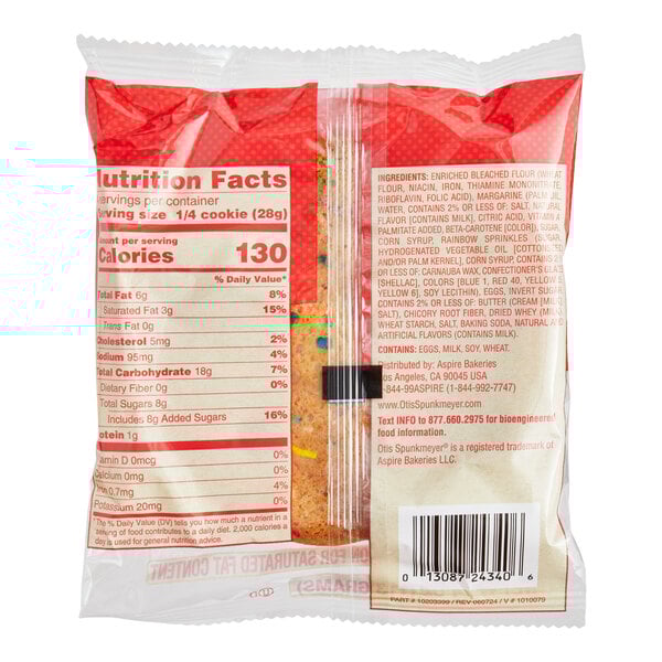 A bag of Otis Spunkmeyer Birthday Cake Cookies with a label.