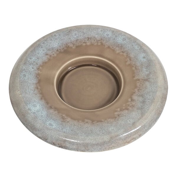 A Zafferano America ceramic tray with a brown and gray rim and a light blue center.