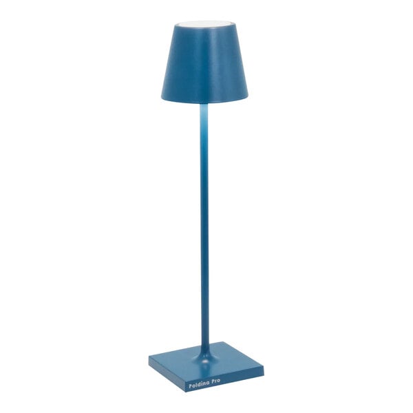 A Zafferano America Poldina Pro Capri Blue table lamp on a white background.