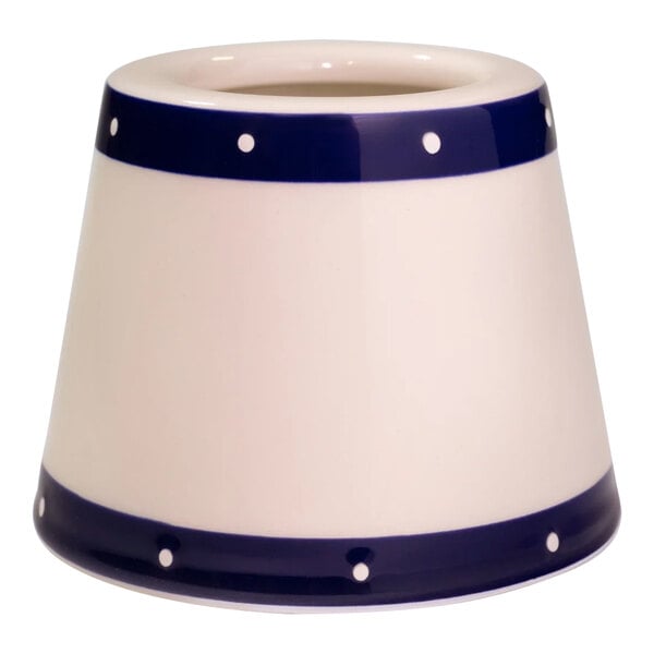 A white lampshade with a blue rim for a Zafferano America Poldina Pro lamp.