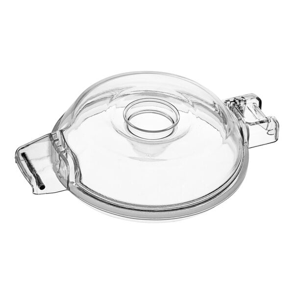 A clear plastic lid with a hole for an AvaMix food processor.