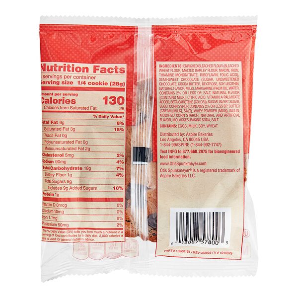 A white Otis Spunkmeyer bag of individually wrapped chocolate chunk cookies.