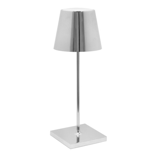 A Zafferano America Poldina Pro Mini table lamp with a white and silver shade and metal base.