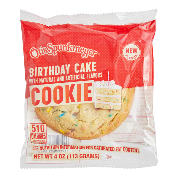 A package of Otis Spunkmeyer birthday cake cookies.