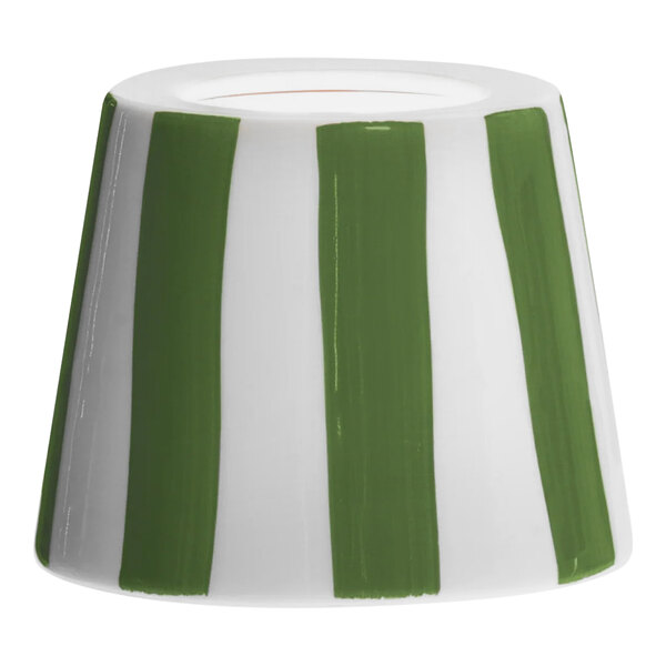 A green and white striped lampshade for a Zafferano Poldina Pro.