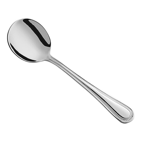 A Choice Milton stainless steel bouillon spoon with a handle.