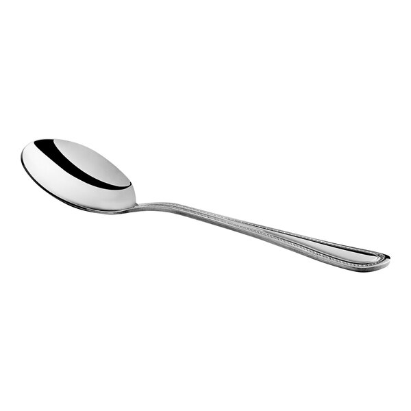 A Choice Milton stainless steel bouillon spoon with a black stripe on the handle.