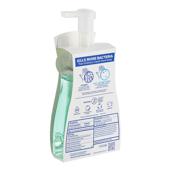 A bottle of Dial Fresh Pear foaming hand soap with a pump.