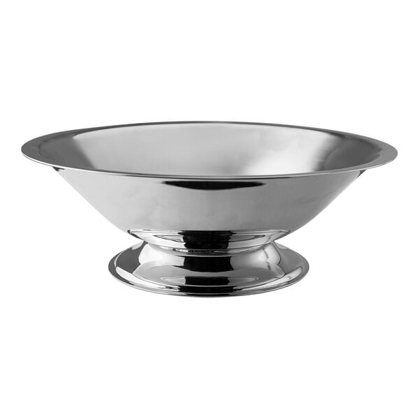 A silver bowl with a stand.