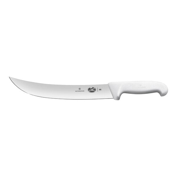 A Victorinox Cimeter knife with a white handle.