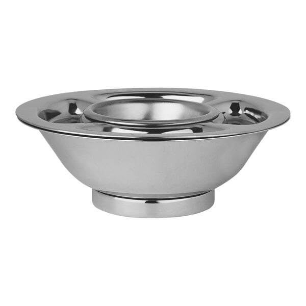 A silver stainless steel Williamsburg Metalworks caviar server with a round top.