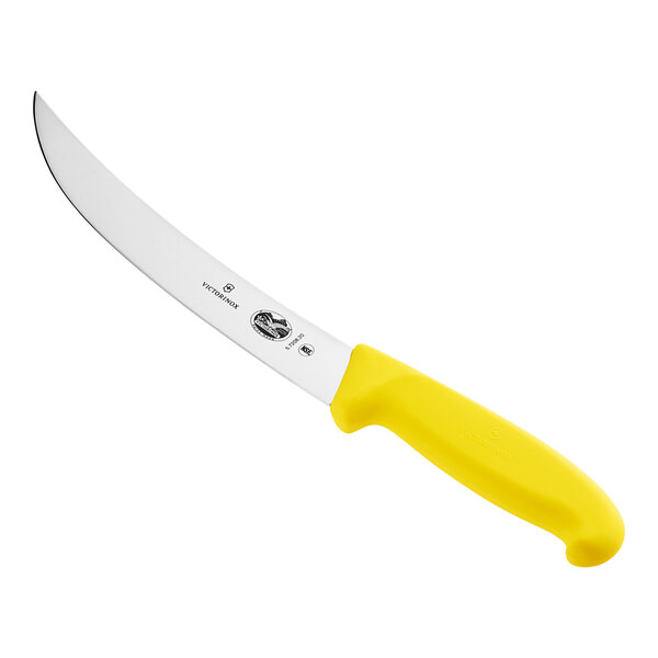 A Victorinox breaking knife with a yellow Fibrox handle.