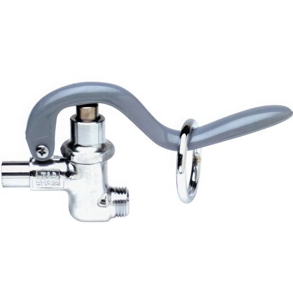 A chrome plated T&S Straight Squeeze Spray Valve with a handle.