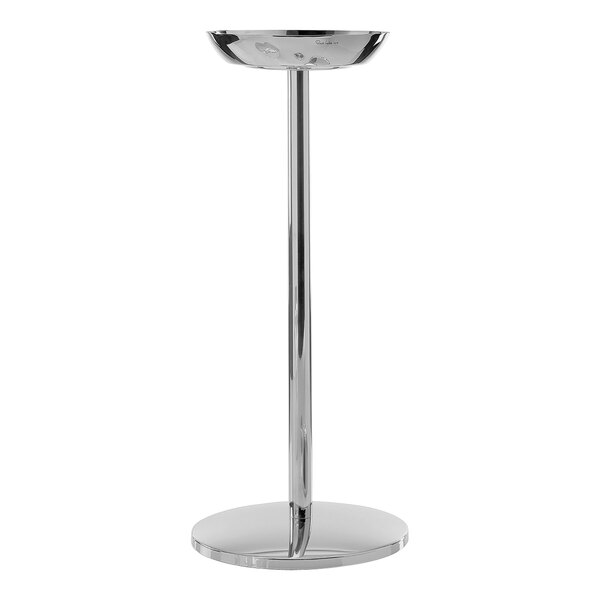 A silver pole with a round base.