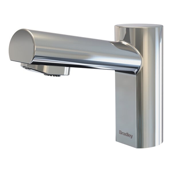 A Bradley polished chrome automatic sensor faucet with a round tube.