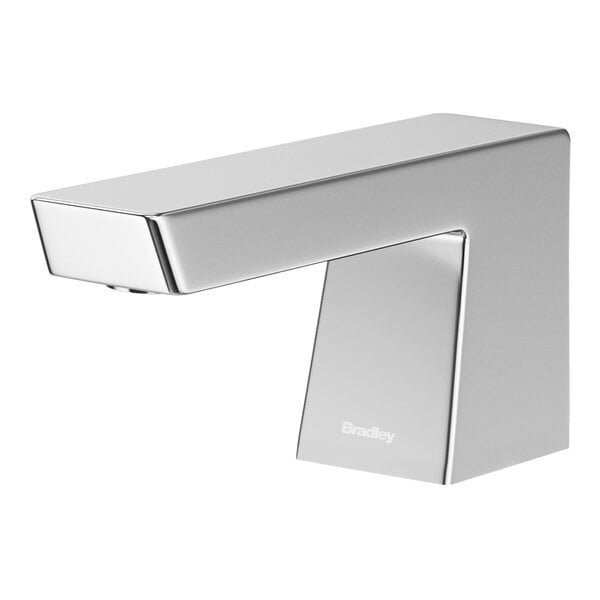 A Bradley polished chrome deck-mounted automatic foam soap dispenser.