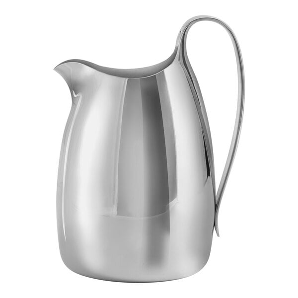 A Robert Welch stainless steel pitcher with a handle.