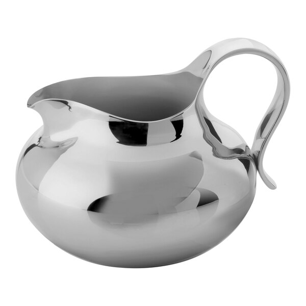 A Robert Welch stainless steel pitcher with a handle.