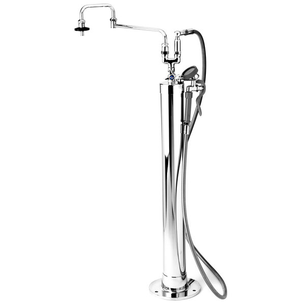 A chromed metal cylinder with hose attached.